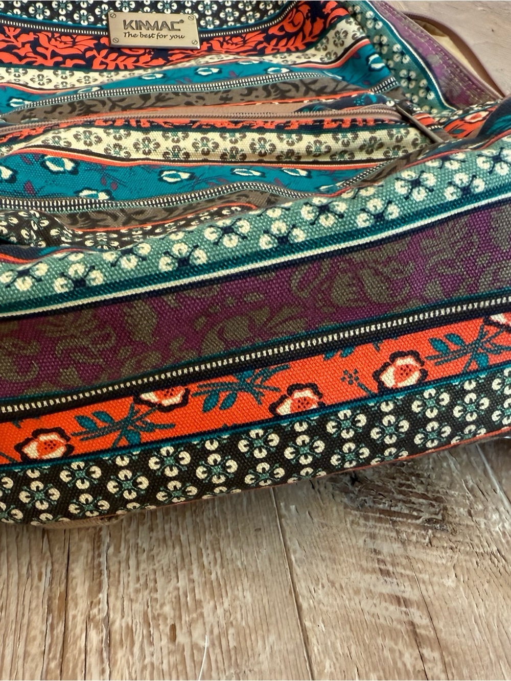Kinmac Patterned Teal & Orange Backpack with builtin charger - Picture 7 of 8